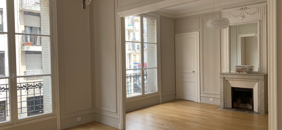 VIDE – Refait neuf – 3 ch – Paris 17e – Quartier Levis – Villiers – 1er étage ascenseur – 110 m2 – Loyer cc : 3.950 €