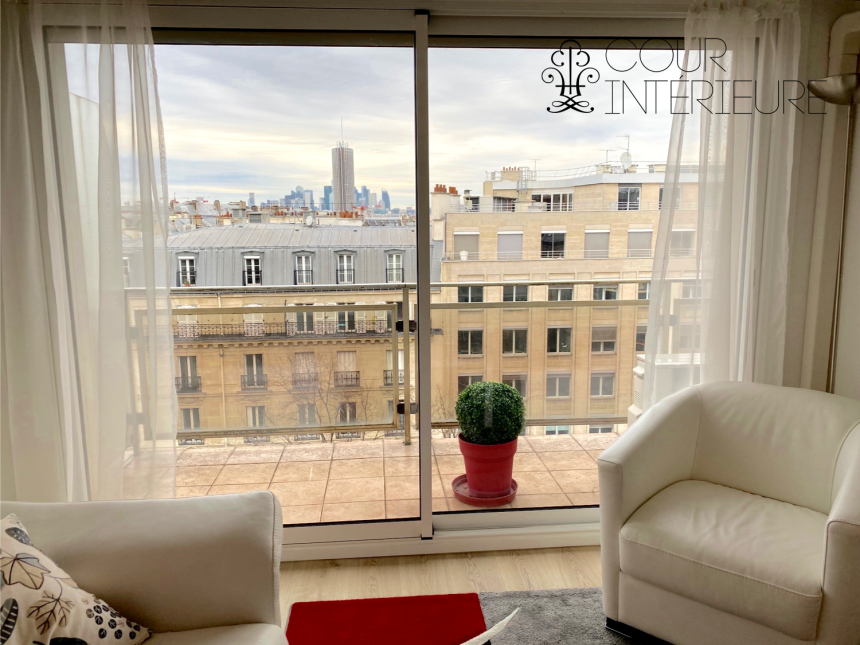 MEUBLÉ – 1 chambre + bureau + Balcon – 50 m2 – refait neuf – Paris 8e (17eme) – Ave de Wagram – 7ème étage ascenseur – Climatisé – Loyer cc : 2.100 euros