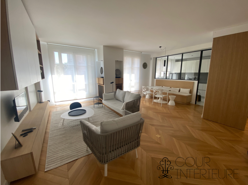 MEUBLÉ – EXCEPTIONNEL – 1ère LOCATION – RÉFECTION HAUT DE GAMME – 2 chambres – 98 m2 – Paris 6ème – Jardin du Luxembourg – Rue Boissonade – 3ème étage ascenseur – Loyer charges comprises : 4.300 euros (chauffage et eau chaude centrals inclus et Internet inclus)