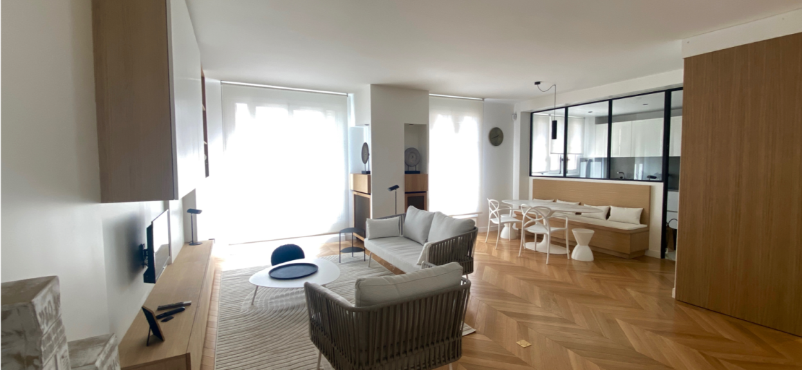 MEUBLÉ – EXCEPTIONNEL – 1ère LOCATION – RÉFECTION HAUT DE GAMME – 2 chambres – 98 m2 – Paris 6ème – Jardin du Luxembourg – Rue Boissonade – 3ème étage ascenseur – Loyer charges comprises : 4.300 euros (chauffage et eau chaude centrals inclus et Internet inclus)