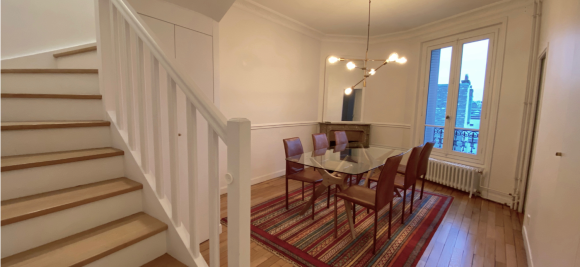 MEUBLÉ – Refait neuf standing – 3 chambres – PARIS 17ème – PONCELET/TERNES – 120 m2 au sol (96 m2 carrez) – Duplex en dernier étage (6e et 7e étage) avec ascenseur – Balcon  – Loyer charges comprises : 4.025 euros