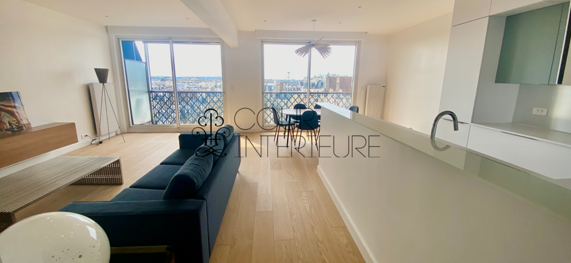 MEUBLÉ – 3 chambres – Paris 16ème – PASSY – 100 m2 – 9ème étage ascenseur + Balcon filant – VUE TOUR EIFFEL – Loyer charges comprises : 4.540 euros (poss. parking sous-sol en sus)