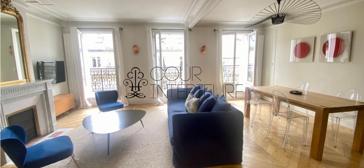 MEUBLÉ – 2 chambres – Paris 8ème – Saint Augustin – 88 m2 – 5ème étage ascenseur – GRAND BALCON FILANT de 7 m2  PLEIN SUD – Loyer charges comprises : 3.650 euros