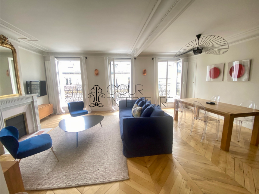 MEUBLÉ – 2 chambres – Paris 8ème – Saint Augustin – 88 m2 – 5ème étage ascenseur – GRAND BALCON FILANT de 7 m2  PLEIN SUD – Loyer charges comprises : 3.650 euros