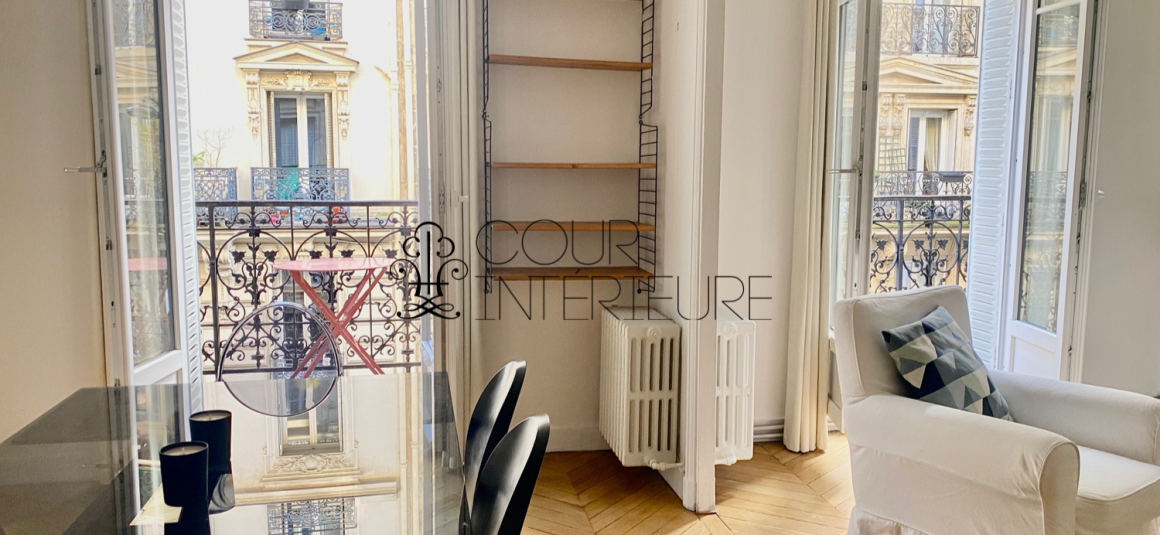 MEUBLÉ – 1 Chambre + double séjour – 55 m2 – Rue Legendre (haut Batignolles) – 2ème étage ascenseur – balcon filant – Loyer charges comprises : 2.050 euros