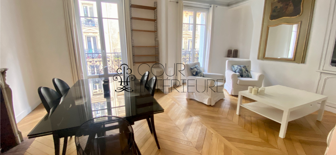 MEUBLÉ – 1 Chambre + double séjour – 55 m2 – Rue Legendre (haut Batignolles) – 2ème étage ascenseur – balcon filant – Loyer charges comprises : 2.050 euros