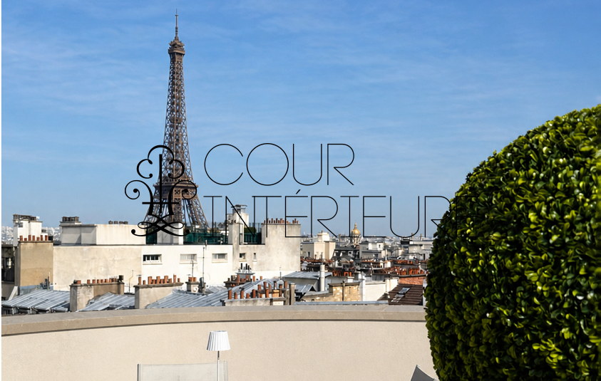 MEUBLÉ par architecte – EXCEPTIONNEL – Résidence TRÈS STANDING avec conciergerie 24h24- MEUBLÉ par ARCHITECTE – PASSY PLAZA – PARIS 16ème – 2 chambres – Duplex Toit Terrasse en dernier étage – 10ème et 9ème étage ascenseur – 76,30 m2 + Balcon 8 m2 + Toit terrasse  61 m2 – Vue 360° sur TOUR EIFFEL et tout Paris – Parking en sous-sol – Climatisation intégrée – Loyer charges comprises : 5.300 euros (parking en sous-sol compris)